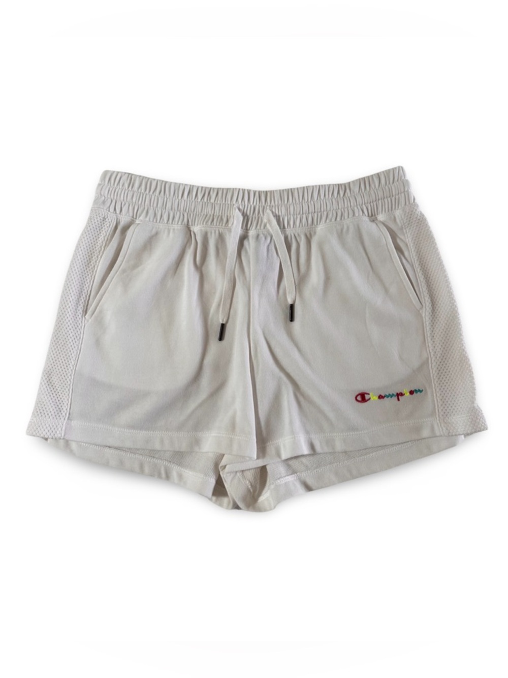 Champion White Athletic Shorts with Mesh Side Panels Size L